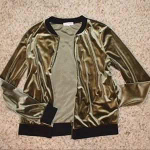 Velvet zip up bomber jacket